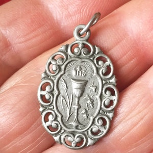 Vintage French communion Pendant catholic 1900s, antique Holy communion medal, religious gift, collection