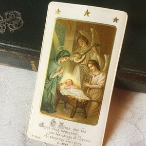 1910s antique French Jesus Nativity religious card, Holy family Child Jesus catholic Holy card, chromo lithography,  Bible card, collection