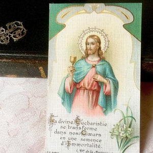 Image pieuse Jésus ancien français, carte religieuse catholique communion vintage français 1913, Souvenir communion, carte missel collection