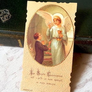 Image pieuse communion vintage français catholique, carte religieuse Sacrement communion, carte missel, carte prière ancienne