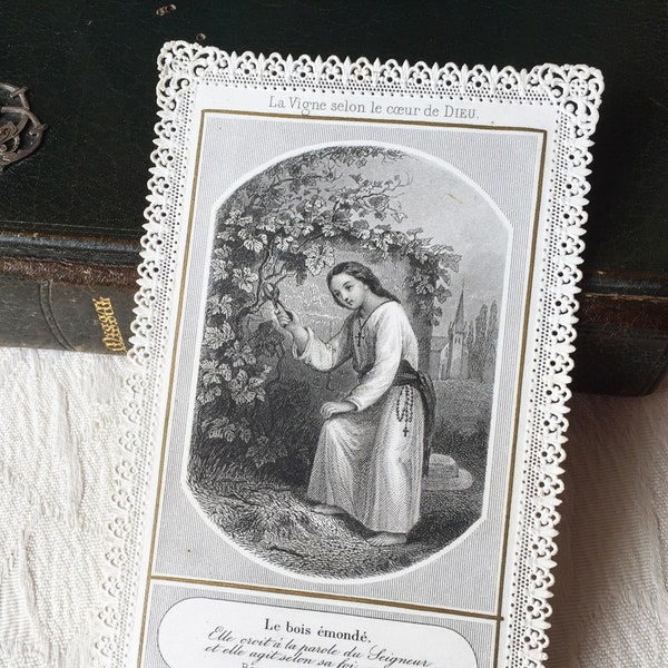 1860s Image pieuse canivet dentelle ancien français Jésus "Coeur de Dieu", carte religieuse catholique, carte prière, collection, cadeau