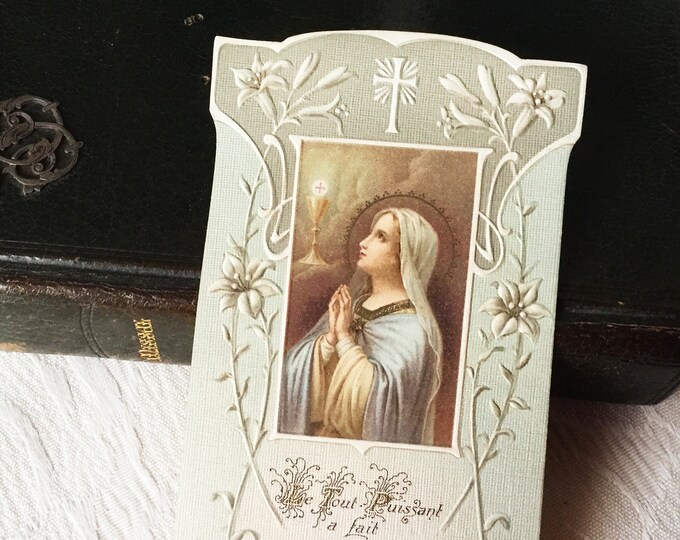1910 Antique French Virgin Mary Religious Card Communion, Vintage ...