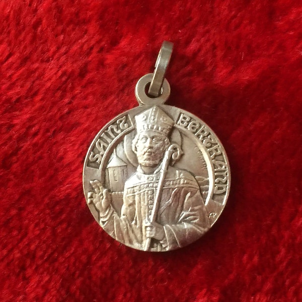 Médaille religieuse de Saint Bertrand signé AP PENIN, pendentif Saint catholique Bertrand de Comminges, collection, métal argenté