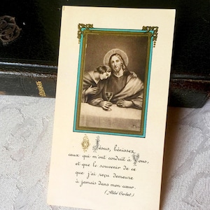 Image pieuse Jésus ancien français communion, vintage carte prière catholique, Souvenir communion 1932, carte missel image sainte collection