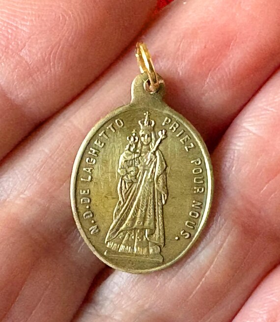 Antique French Brass Virgin Mary Medal, Our Lady of L… - Gem