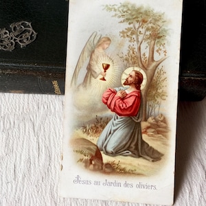 image pieuse vintage Jésus communion 1901, carte religieuse catholique française,  carte prière vintage, dévotion Jésus, carte missel