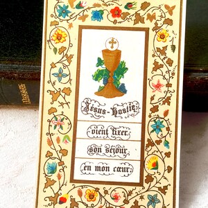Image pieuse catholique ancien français communion, carte religieuse Jésus Hostie, vintage communion image sainte cadeau style enluminure