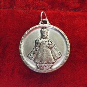 Large Vintage French Infant Jesus of Prague religious medal, Jesus catholic pendant,silver metal protection medal medallion gift, collection