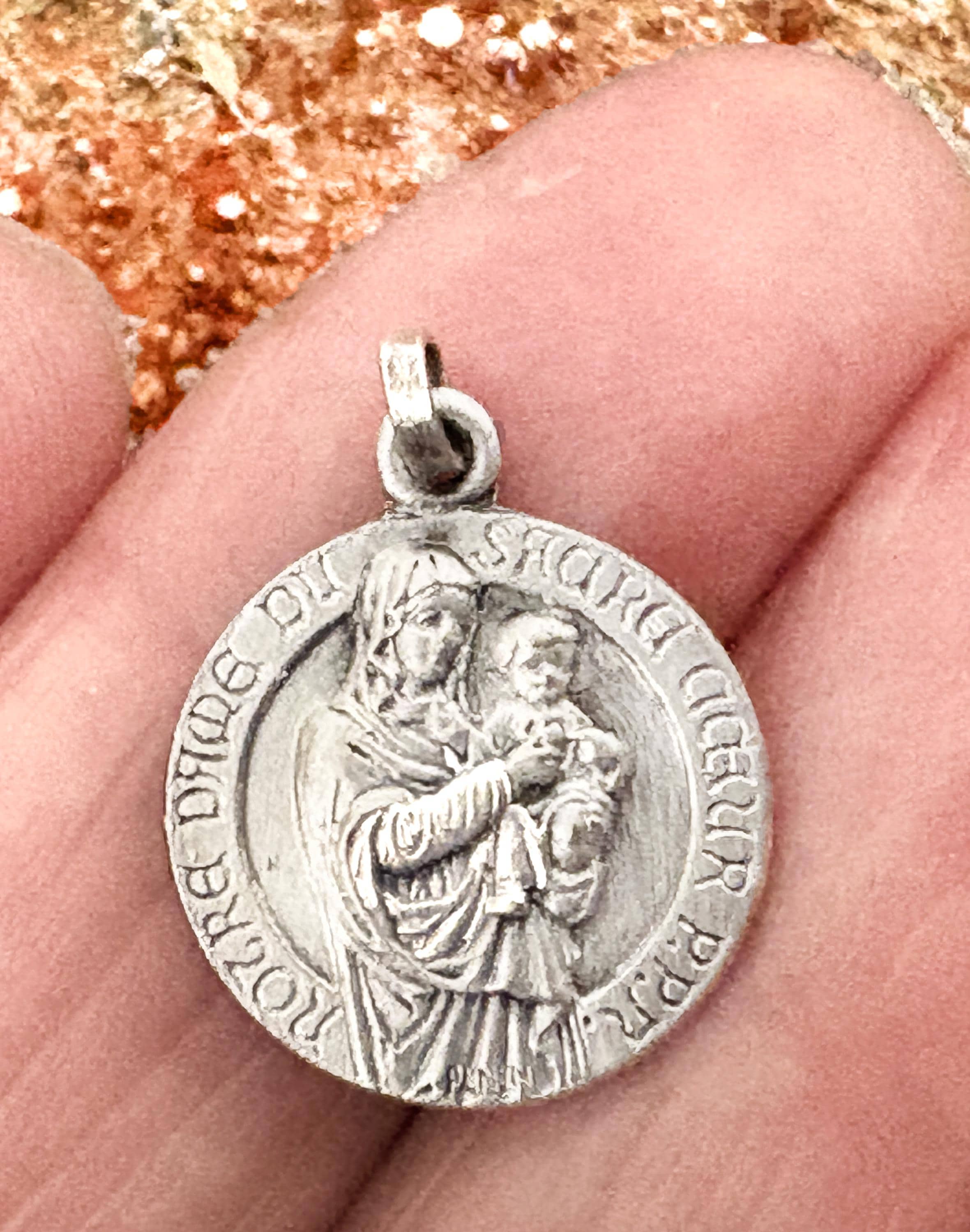 Vintage French Virgin Mary Medal PENIN Signed, Our Lady of Sacred Heart ...