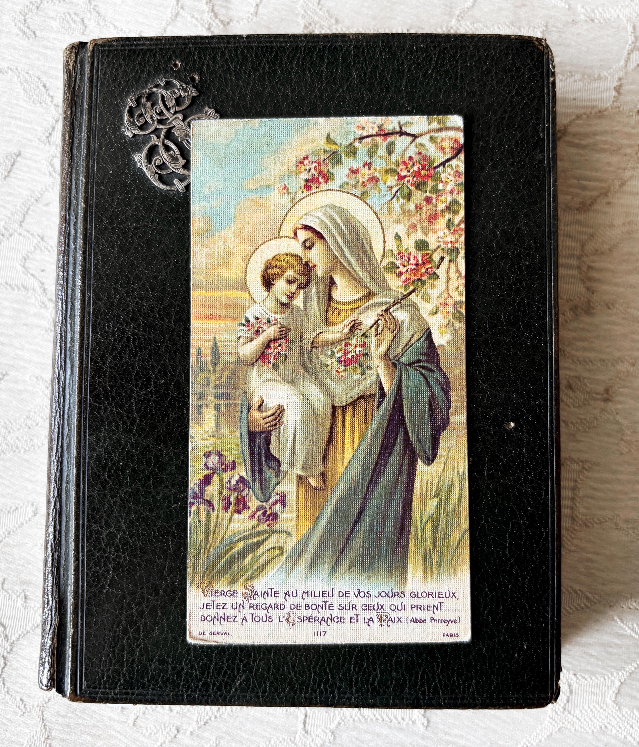 Antique French Virgin Mary Religious Card & Jesus, Catholic Prayer ...