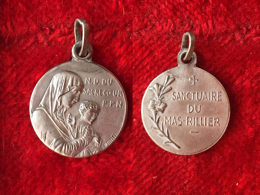 Vintage French Virgin Mary Pendant, Catholic Mary Medal Our Lady Sacred ...