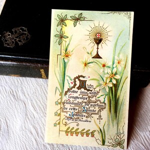 Antique French Holy card communion, old catholic religious card, vintage Eucharist card communion 1900s, mass book card collection gift