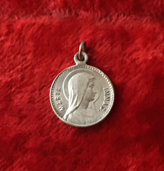 Antique french Virgin Mary religious medal Lourde… - image 7