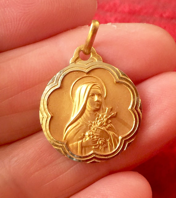 Vintage French Saint Therese religious medal cath… - image 7