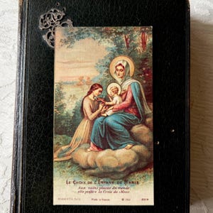 Cartão religioso francês vintage da Virgem Maria, cartão sagrado antigo da Mãe Santíssima com Jesus e o Menino Maria, cartão católico da década de 1910, devoção a Maria imagem 10