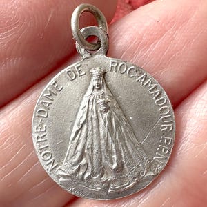 Antique French Mary pendant, rare catholic medal of Mary Our Lady of Rocamadour & Saint Amadour on the back, Mary devotion gift collection