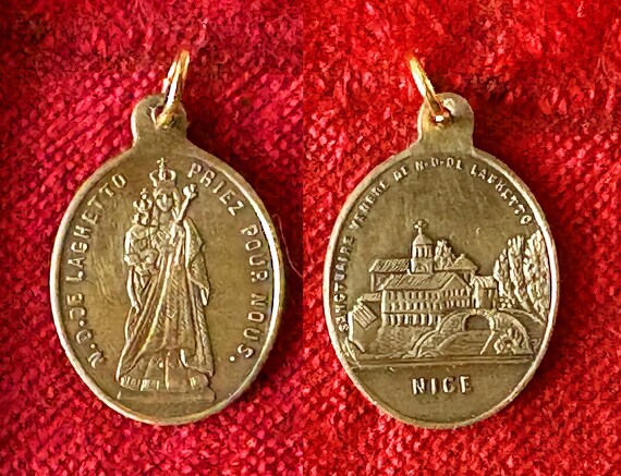 Antique French Brass Virgin Mary Medal, Our Lady of L… - Gem