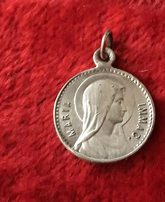 Antique french Virgin Mary religious medal Lourde… - image 6