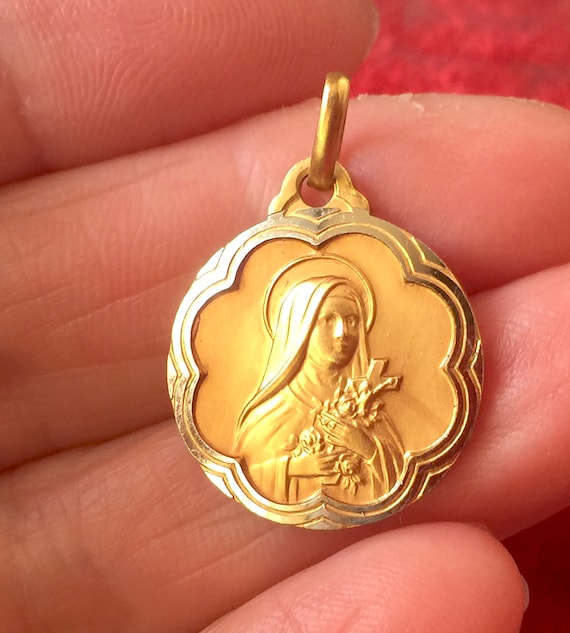 Vintage French Saint Therese religious medal cath… - image 2