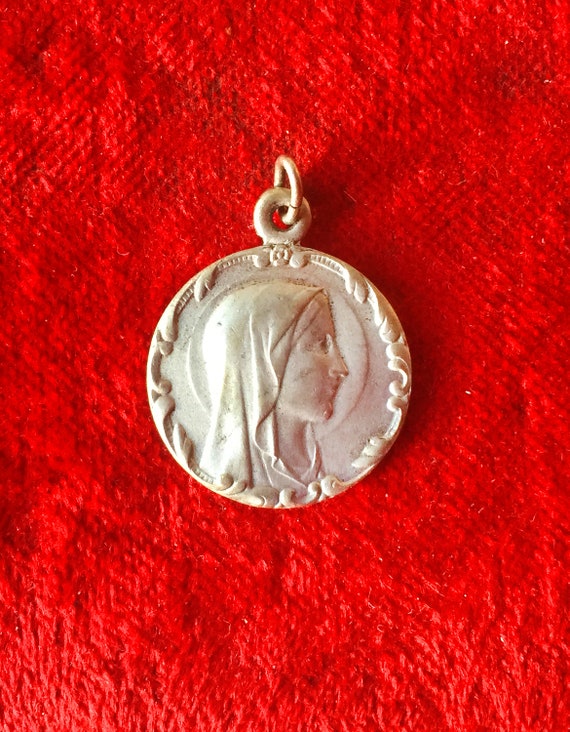 Antique french large Virgin Mary religious medal,… - image 5