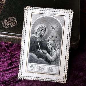 Antique French religious catholic lace card 1880s, Canivet Holy card, Virgin Mary prayer card, Child of Mary, Blessed Mother gift collection