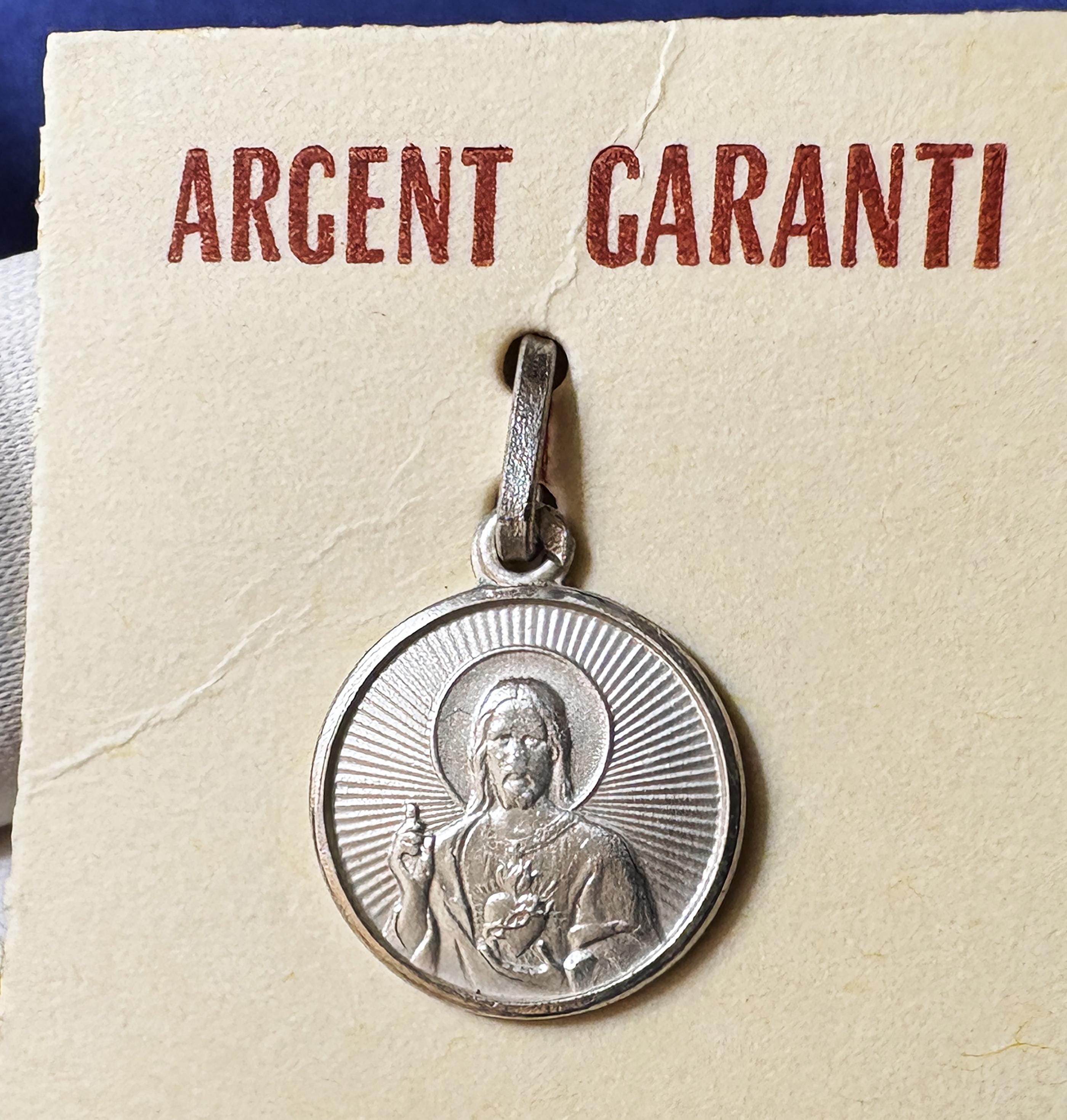 Vintage French Sacred Heart of Jesus Medal Solid Silver Catholic ...