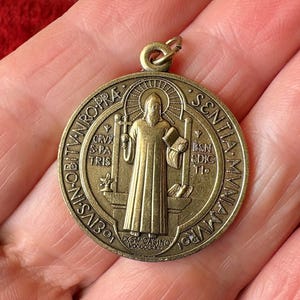 Vintage large Saint Benedict pendant, medal of St Benedict medal w Benedict cross, catholic Saint Protection pendant Patron Saint gift