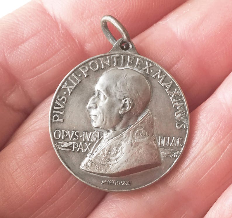 Vintage Pope Pius XII Medal, Catholic Pendant of Pope Collection Signed
