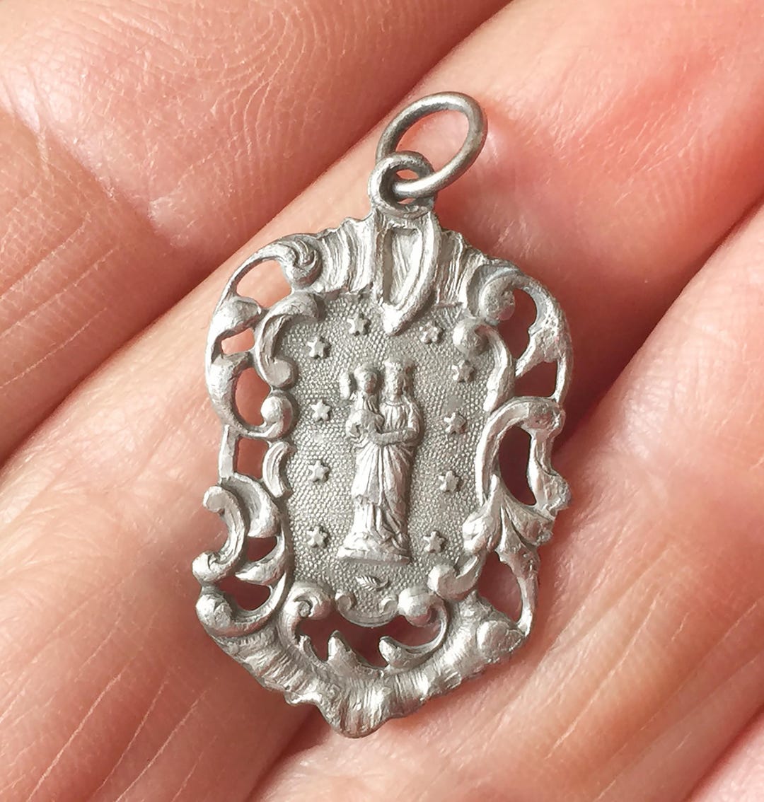 Antique French Virgin Mary Medal, Catholic Pendant Our Lady of France ...