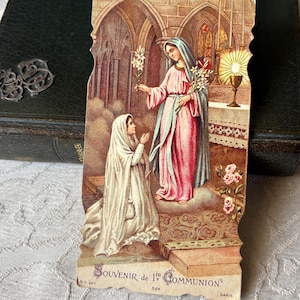 Antique French Virgin Mary religious card, Mary catholic vintage holy card 1924, mass book card collection