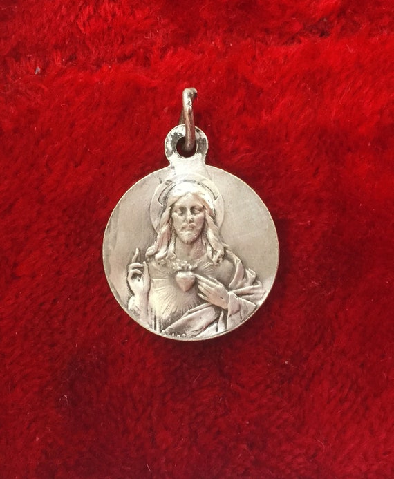 Antique french Virgin Mary religious medal and Sa… - image 3