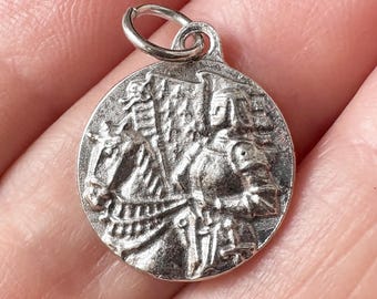 Vintage Saint Joan of Arch pendant, French catholic medal of Saint Joan of Arch, protection medal, Patron Saint Joan devotion gift