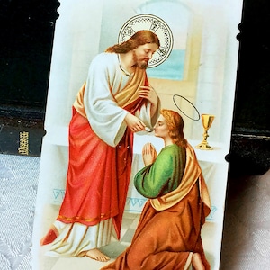 Image pieuse Jésus ancien français communion, carte prière catholique Eucharistie vintage 1906, Souvenir communion, image missel collection