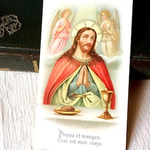 1900s image pieuse Jésus vintage français communion, carte religieuse catholique ancienne Eucharistie, carte prière missel, cadeau