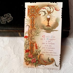 Antique French holy card communion 1896, Vintage catholic prayer card, Holy communion card, Rare mass book card collection gift