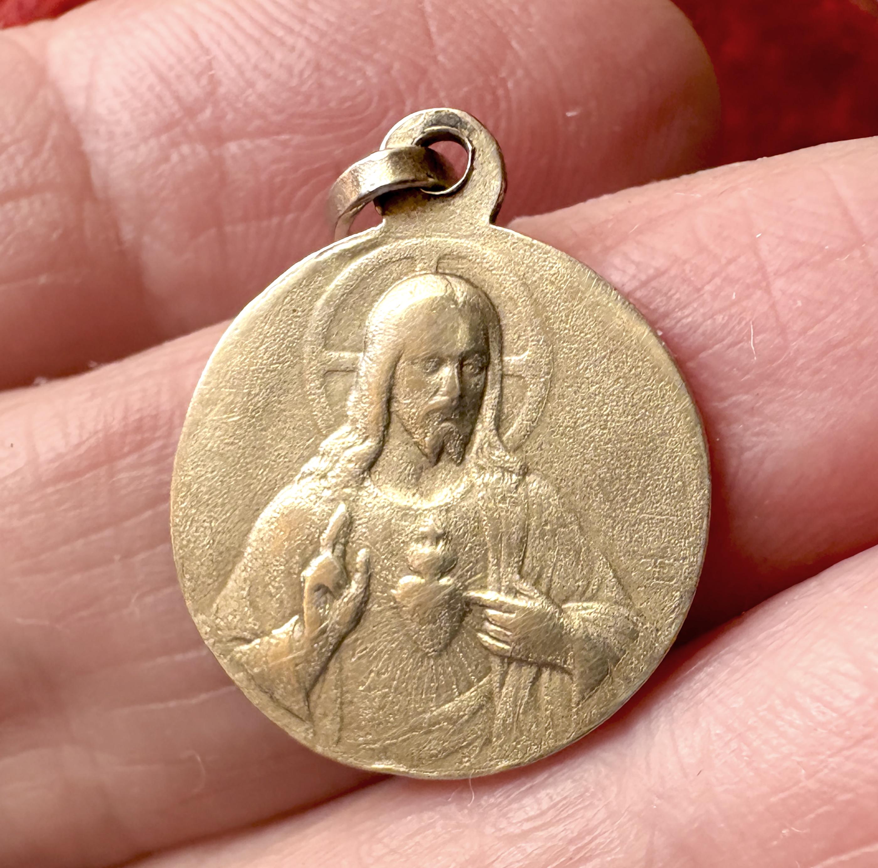 Rare Antique French Virgin Mary Medal, Catholic Brass Pendant Our Lady ...