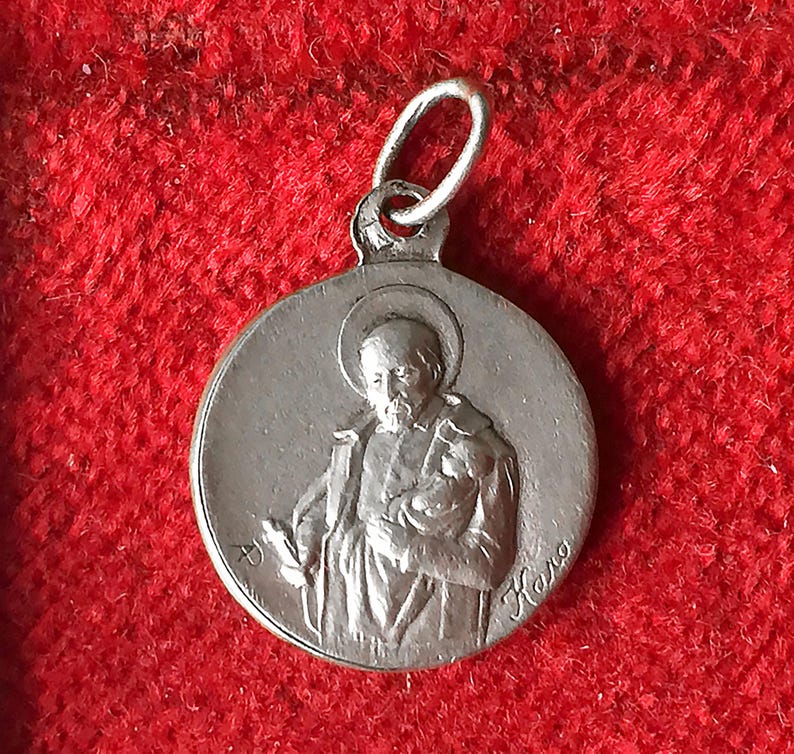 Vintage French Mary Jesus Pendant, Catholic Medal of Our Lady of