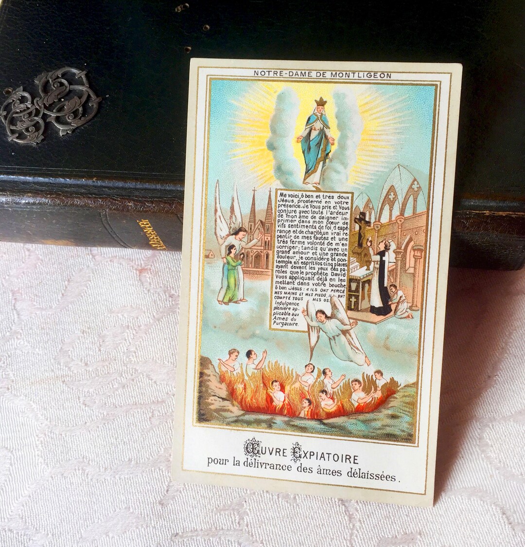 Vintage French Mary Religious Card Souls of Purgatory, Catholic Prayer ...