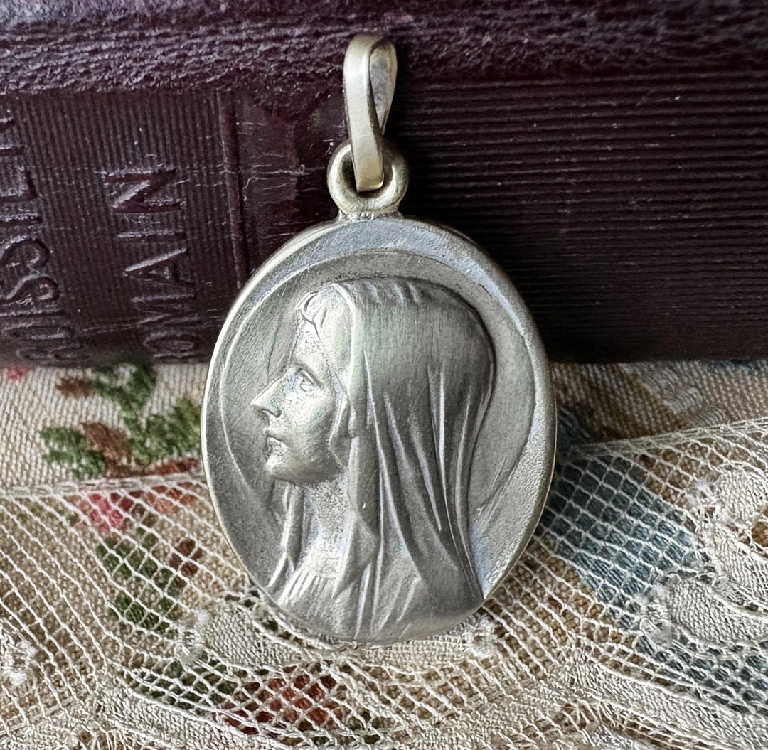 Antique French Virgin Mary Medal Signed Escudero, Our Lady of Lourdes ...