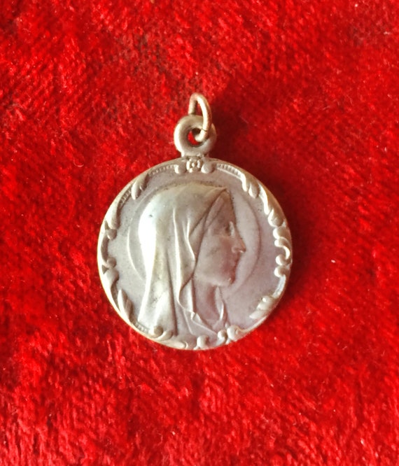 Antique french large Virgin Mary religious medal,… - image 2