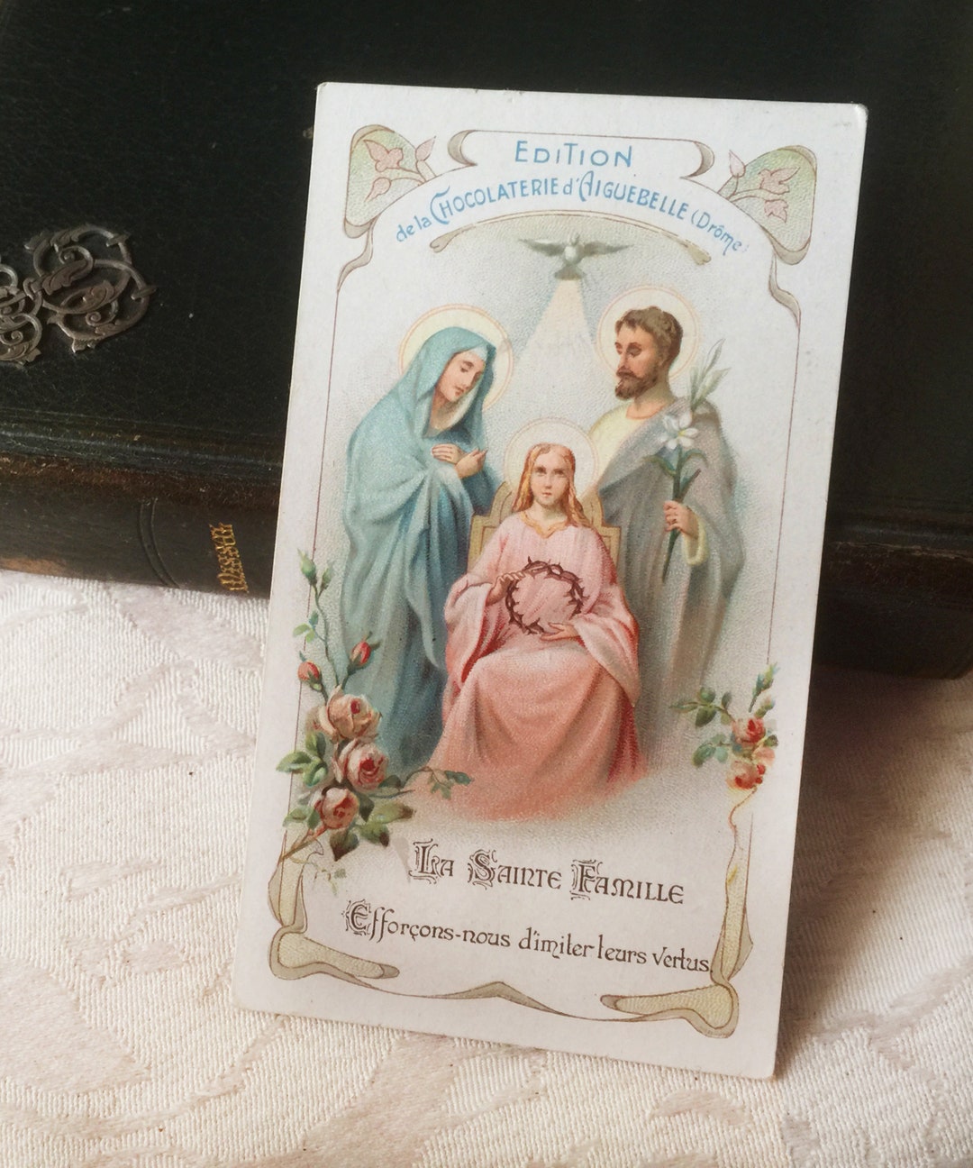 Antique French Holy Family Religious Card, Christmas Holy Card, Jesus