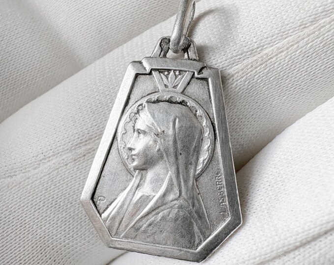 Antique French Virgin Mary Medal Solid Silver Signed Penin Lasserre Art ...