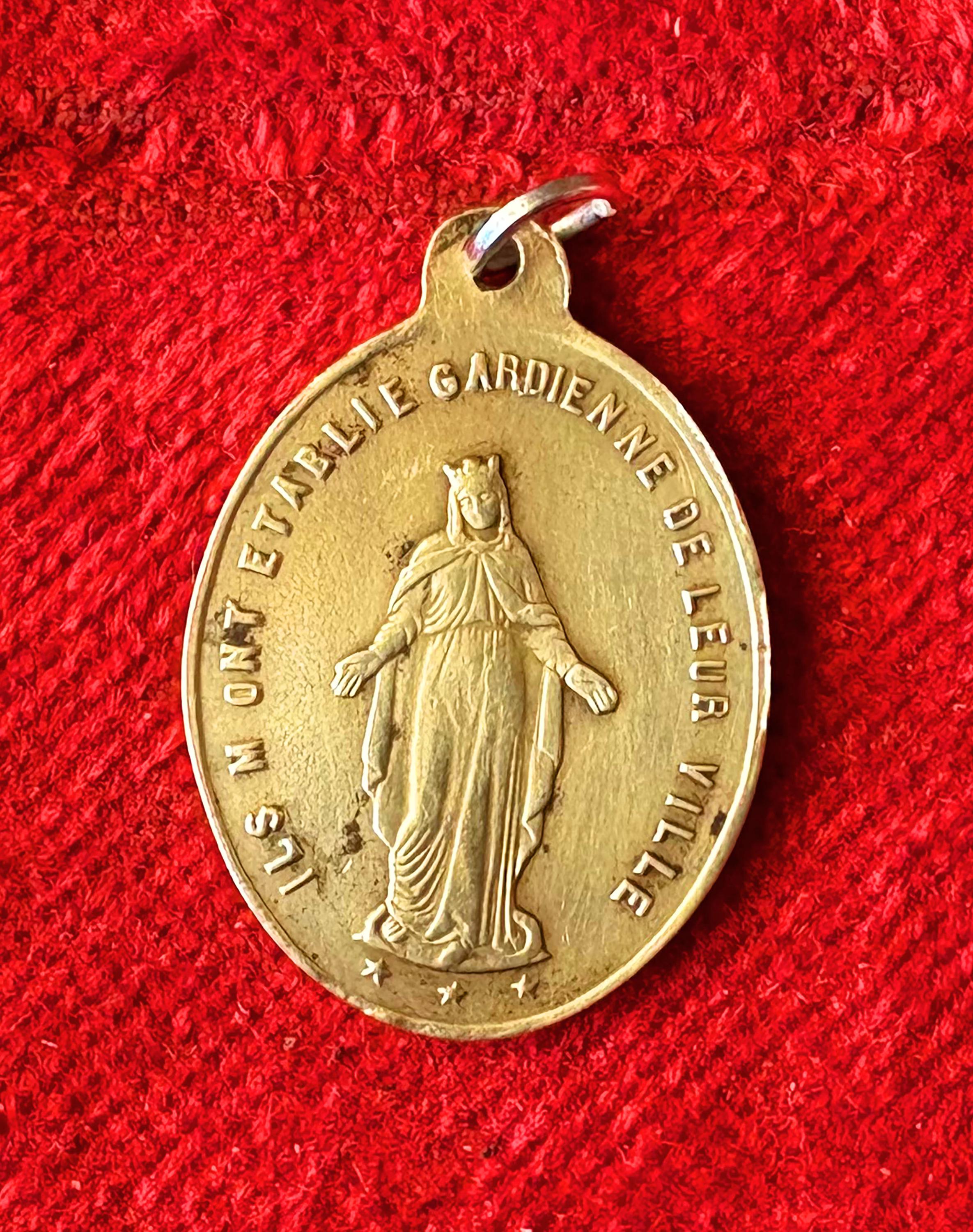 Antique French Virgin Mary Medal 1890s, Rare Catholic Brass Pendant Our ...