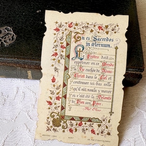 Rare Antique French Holy Card, Vintage catholic ordination to the priesthood card, old Religious Card 1904, all gilded, Priest gift