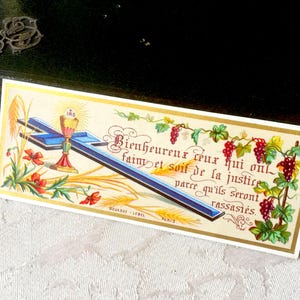 Image pieuse Jésus ancien français catholique, carte religieuse prière Jésus Béatitudes, carte missel bible cadeau collection