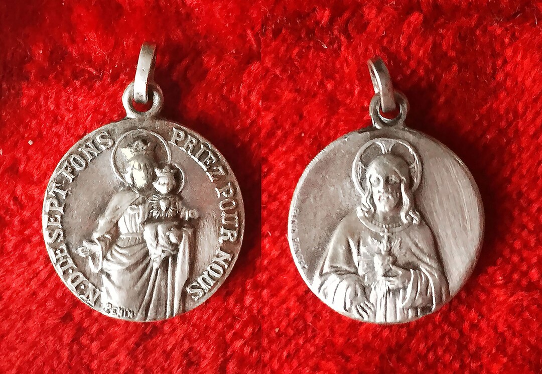 Vintage French Virgin Mary Religious Medal Our Lady of Sept Fons ...