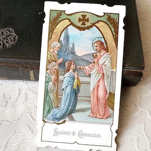 Image pieuse Jéssu ancien français communion, carte religieuse catholique vintage communion 1913, carte missel collection, cadeau communion
