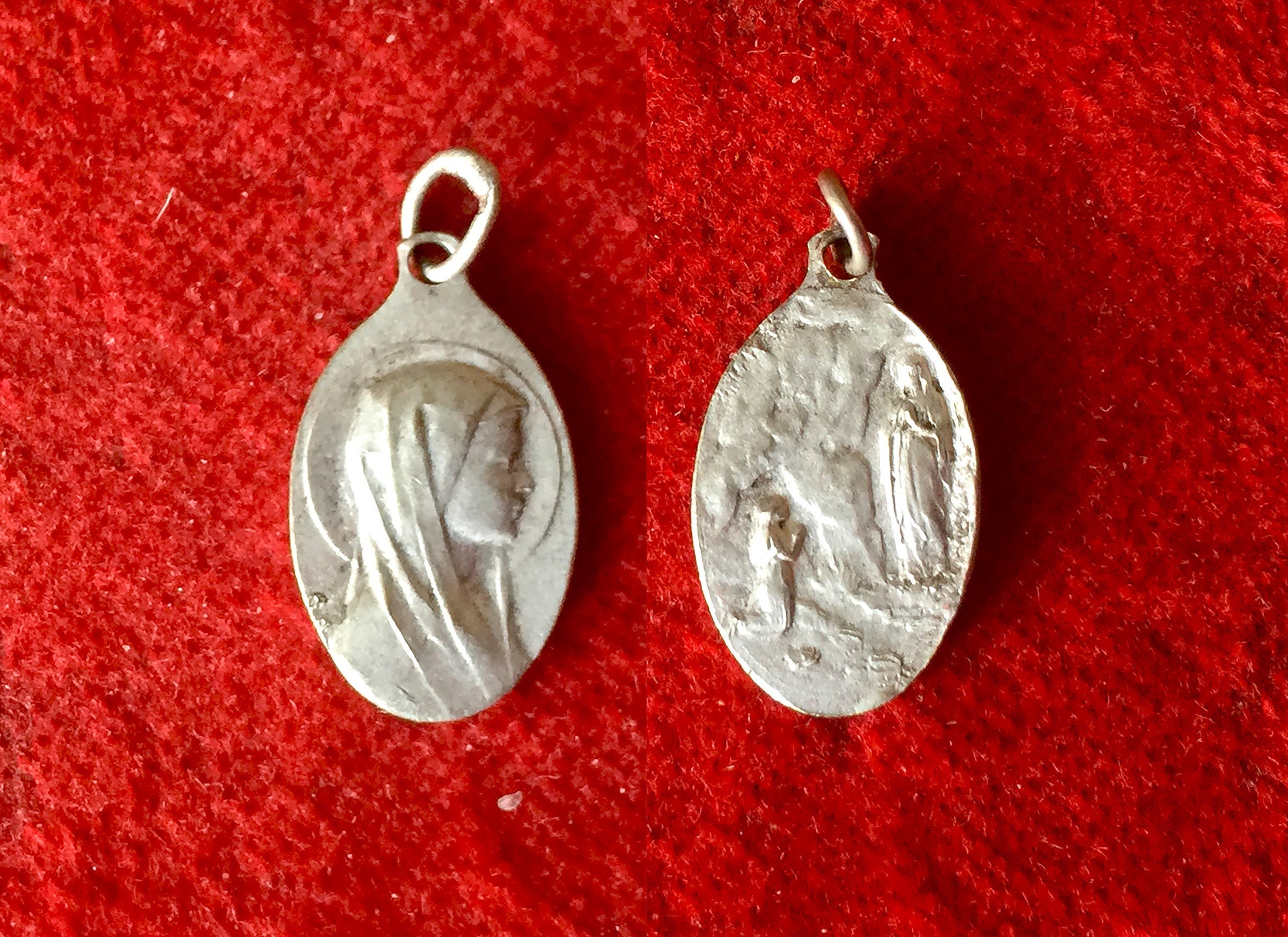 Médaille Ancien Français Vierge Marie Lourdes, Pendentif Catholique Vintage Immaculée, Notre Dame Lo