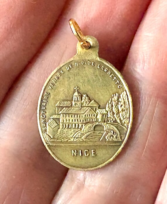 Antique French Brass Virgin Mary Medal, Our Lady of L… - Gem