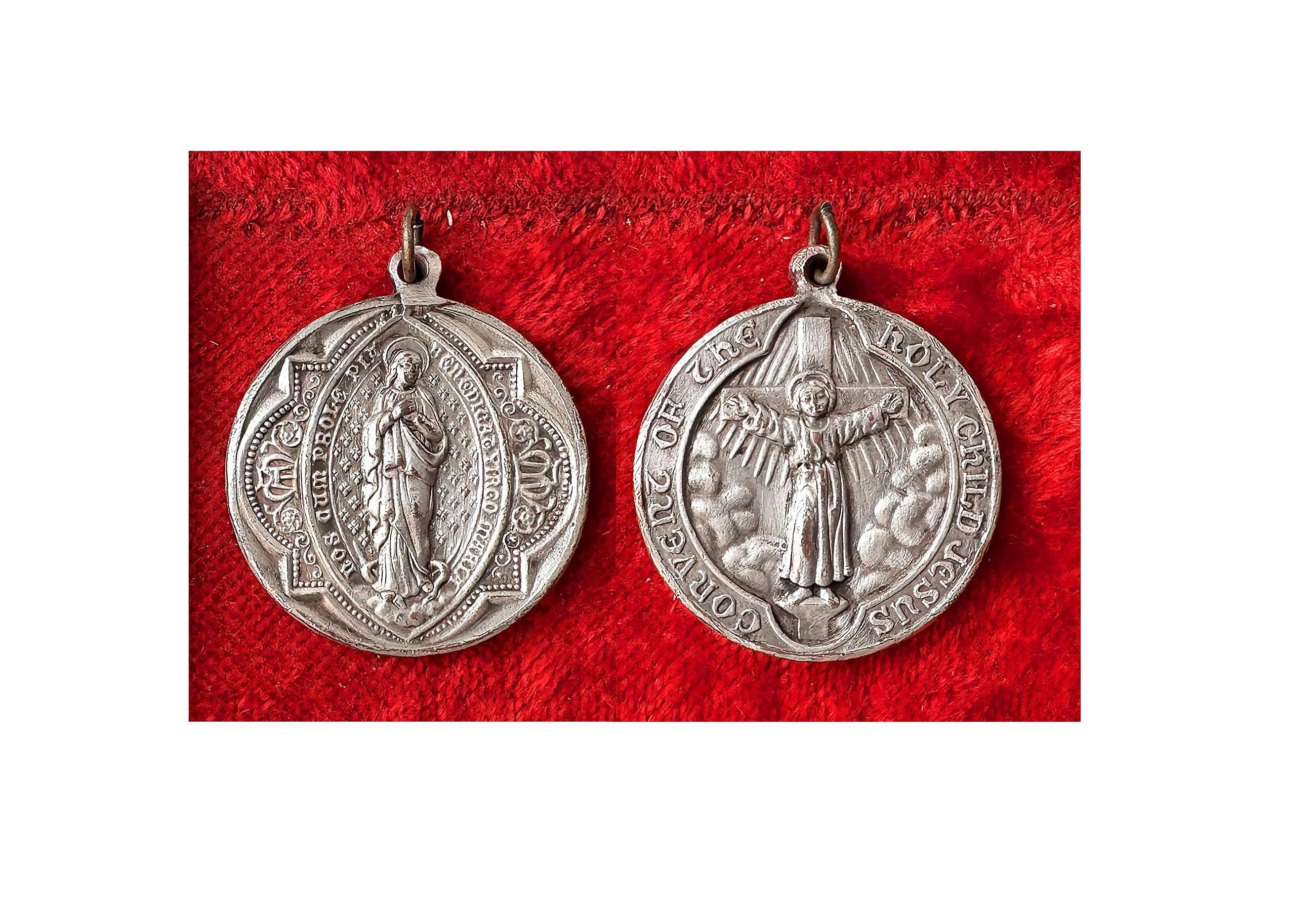 Antique Mary catholic pendant, rare Mary medal & Convent Holy Child Jesus, U.S Congregation 1846 C. Connelly, Mary Victorian gift collection